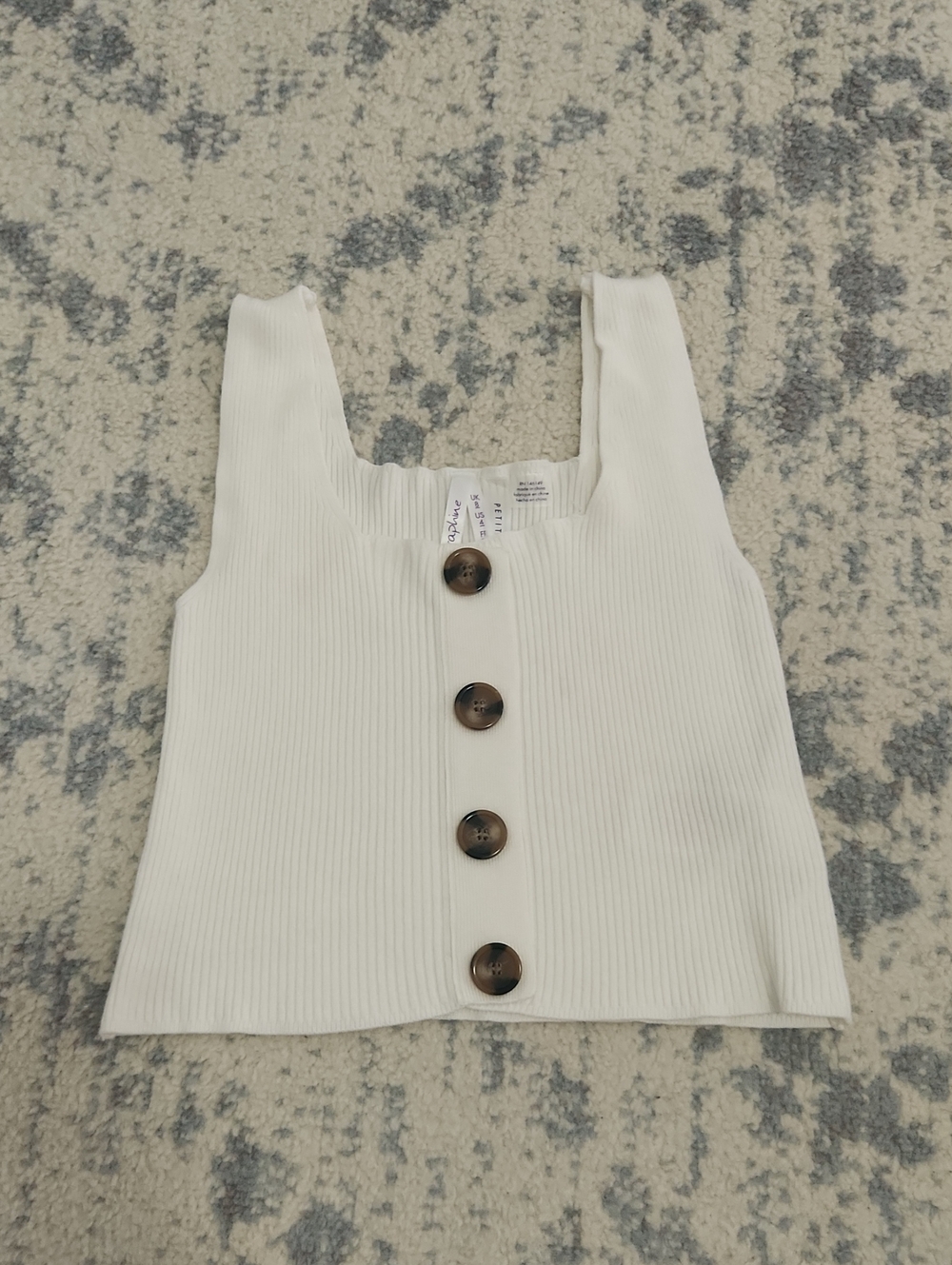 Seraphine White Ribbed Button-Front Tank